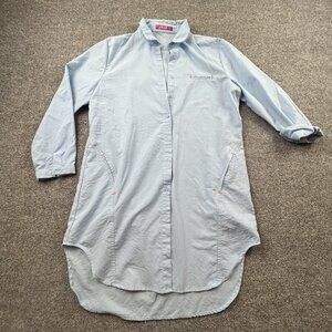 Shirt Dress Tunic Women’s M Light Blue Button Front Longline Hi-Lo Hem